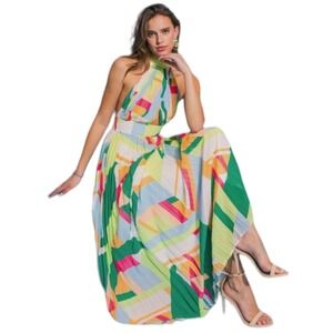 Flying Tomato Maya Halter Neckline Maxi Dress Lined Size Small Multicolored